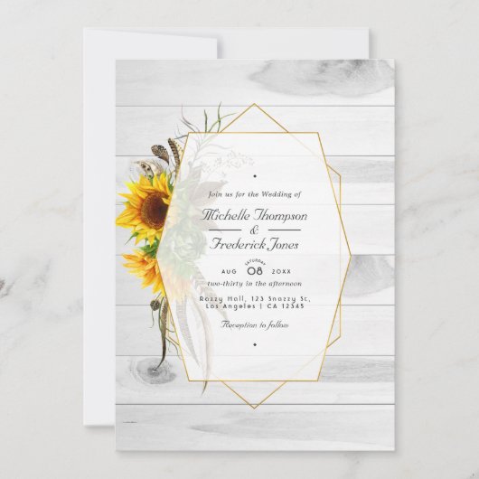 Invitation Tournesol rustique Pays Grange QR Code RSVP Mariag (Devant)