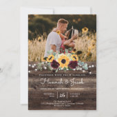 Invitation Tournesol rustique Photo Barne Mariage en bois (Devant)