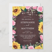 Invitation Tournesol rustique PInk Floral Lights Mariage (Devant)