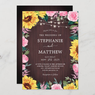 Invitation Tournesol rustique PInk Floral Lights Mariage