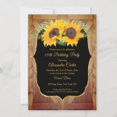 Invitation Tournesol rustique porte de la grange Black or fêt (Devant)