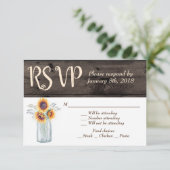 Invitation Tournesol Rustique Pot Mason Bois Campagne RSVP (Debout devant)