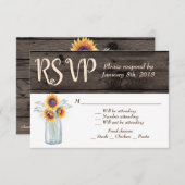 Invitation Tournesol Rustique Pot Mason Bois Campagne RSVP (Devant / Derrière)