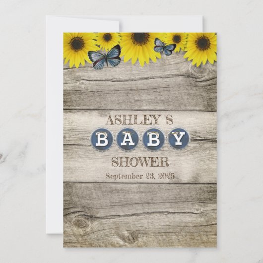 Invitation Tournesol rustique qui est mon Baby shower maman (Dos)