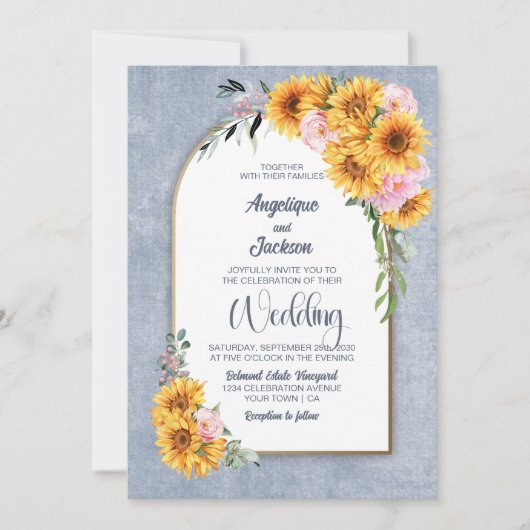 Invitation Tournesol Rustique Rose Mariage Arch (Devant)