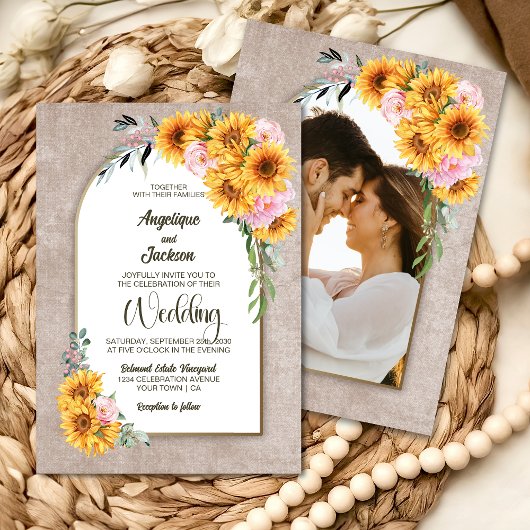 Invitation Tournesol Rustique Rose Mariage Arch