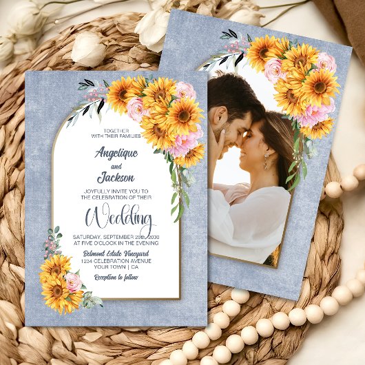 Invitation Tournesol Rustique Rose Mariage Arch
