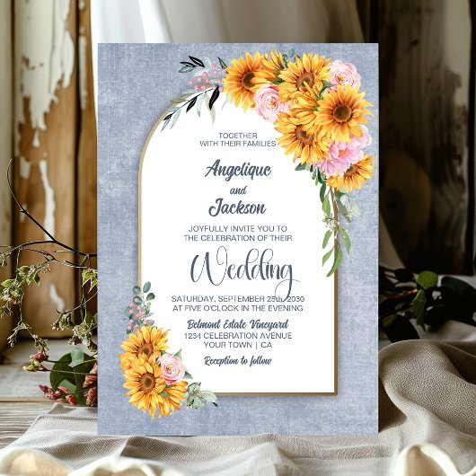 Invitation Tournesol Rustique Rose Mariage Arch