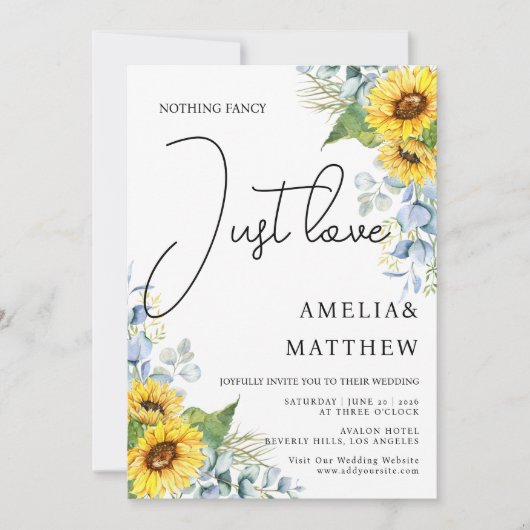 Invitation Tournesol rustique Script Just Love Greenery Maria (Devant)