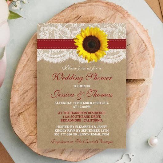 Invitation Tournesol Rustique Sur Kraft & Wedding shower Dent