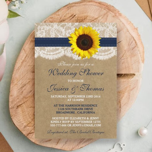 Invitation Tournesol Rustique Sur Kraft & Wedding shower Dent