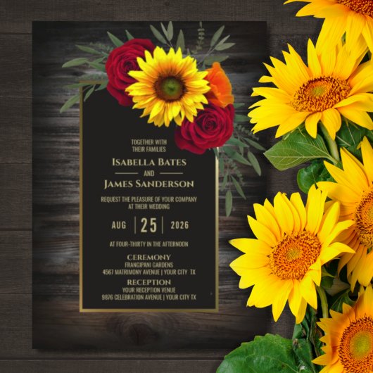 Invitation Tournesol Rustique Tournesol Bourgogne Mariage Ros