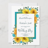 Invitation Tournesol rustique Turquoise Mariage campagnard Ro (Devant)