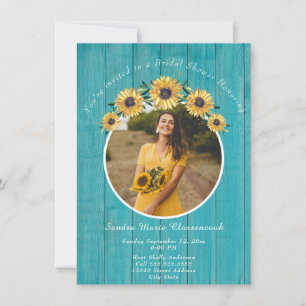 Invitation Tournesol rustique Turquoise Mariage Fête des mari