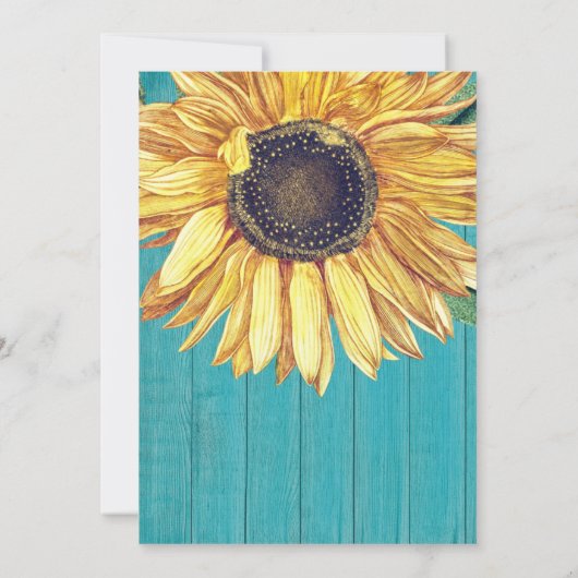 Invitation Tournesol rustique Turquoise Mariage Fête des mari (Dos)