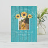 Invitation Tournesol rustique Turquoise Mariage Fête des mari (Debout devant)