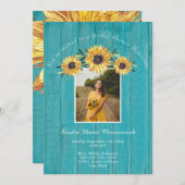 Invitation Tournesol rustique Turquoise Mariage Fête des mari (Devant / Derrière)
