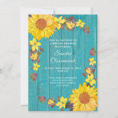 Invitation Tournesol rustique Turquoise Mariage Fête des mari (Devant)