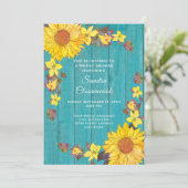Invitation Tournesol rustique Turquoise Mariage Fête des mari (Debout devant)