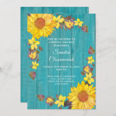Invitation Tournesol rustique Turquoise Mariage Fête des mari (Devant / Derrière)