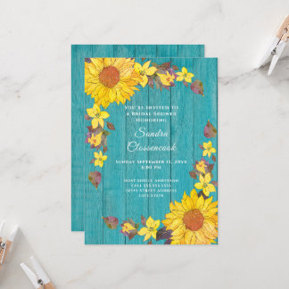 Invitation Tournesol rustique Turquoise Mariage Fête des mari