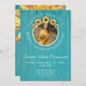 Invitation Tournesol rustique Turquoise Mariage Fête des mari (Devant / Derrière)