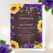 Tournesol rustique violet lumières Mariage bois