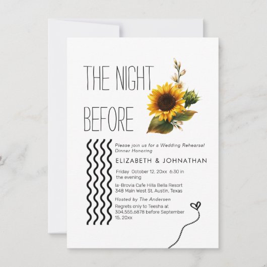 Invitation Tournesol Script Minimal La Nuit Avant (Devant)