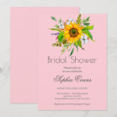 Invitation Tournesol simple et Fête des mariées verte rose (Devant / Derrière)
