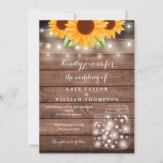 Invitation Tournesol String éclats Mason Jar Rustique Mariage (Devant)
