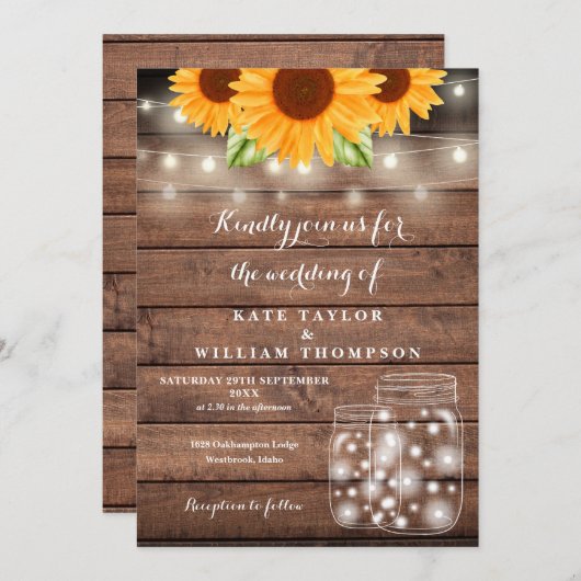 Invitation Tournesol String éclats Mason Jar Rustique Mariage (Devant / Derrière)