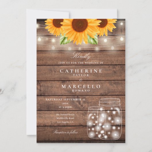 Invitation Tournesol String éclats Mason Jar Rustique Mariage (Devant)