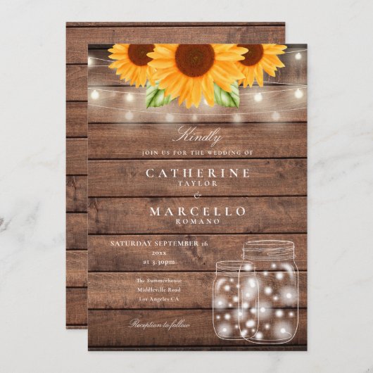 Invitation Tournesol String éclats Mason Jar Rustique Mariage (Devant / Derrière)