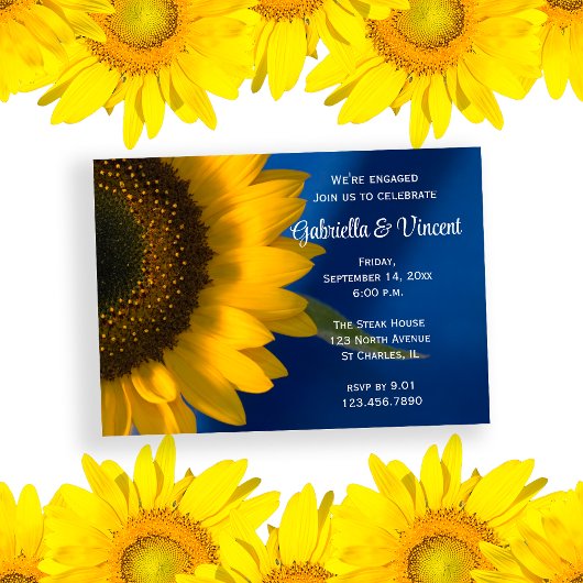 Invitation Tournesol sur Blue Engagement Party