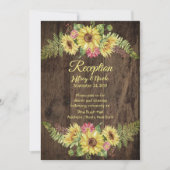 Invitation Tournesol sur Bois Rustique Réception de Mariage à (Devant)