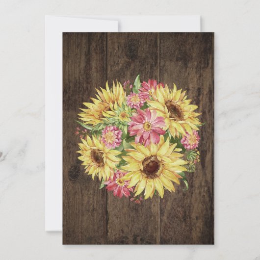 Invitation Tournesol sur Bois Rustique Réception de Mariage à (Dos)