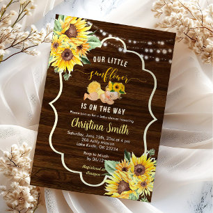 Invitation Tournesol Sur Le Chemin Baby shower Fille Blonde