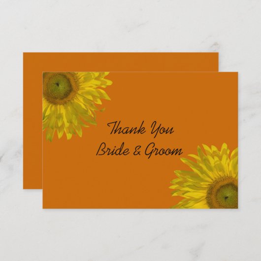 Invitation Tournesol sur Orange Mariage Flat Merci Notes (Devant / Derrière)
