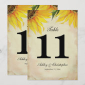 Invitation Tournesol Table Numéro Onze de la Réception de Mar (Devant / Derrière)