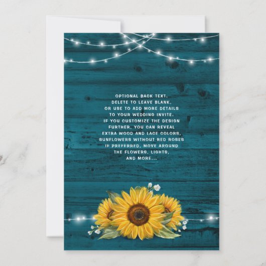 Invitation Tournesol Turquoise Burlap Dentelle Rustique Maria (Dos)