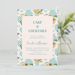 Invitation Tournesol Turquoise Checkerboard fête d'anniversai
