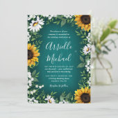 Invitation Tournesol turquoise Pays Mariage rustique Invitati (Debout devant)
