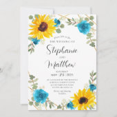 Invitation Tournesol Turquoise Rose Mariage géométrique (Devant)