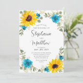 Invitation Tournesol Turquoise Rose Mariage géométrique (Debout devant)