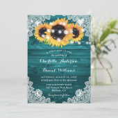 Invitation Tournesol turquoise Rustique Mariage dentelle en b (Debout devant)