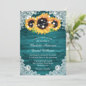 Invitation Tournesol turquoise Rustique Mariage dentelle en b (Debout devant)
