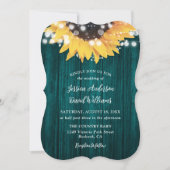Invitation Tournesol turquoise Rustique Mariage en bois de gr (Devant)