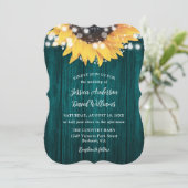 Invitation Tournesol turquoise Rustique Mariage en bois de gr (Debout devant)