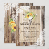 Invitation Tournesol Vache Crâne Grange Bois Fête des mariées (Devant / Derrière)