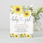 Invitation Tournesol vert blanc jaune baby shower fille (Debout devant)